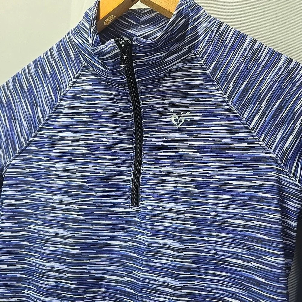 Justice Girls Blue‎ Heather Tiger Quarter Zip Long Sleeve Activewear Mock Top 12